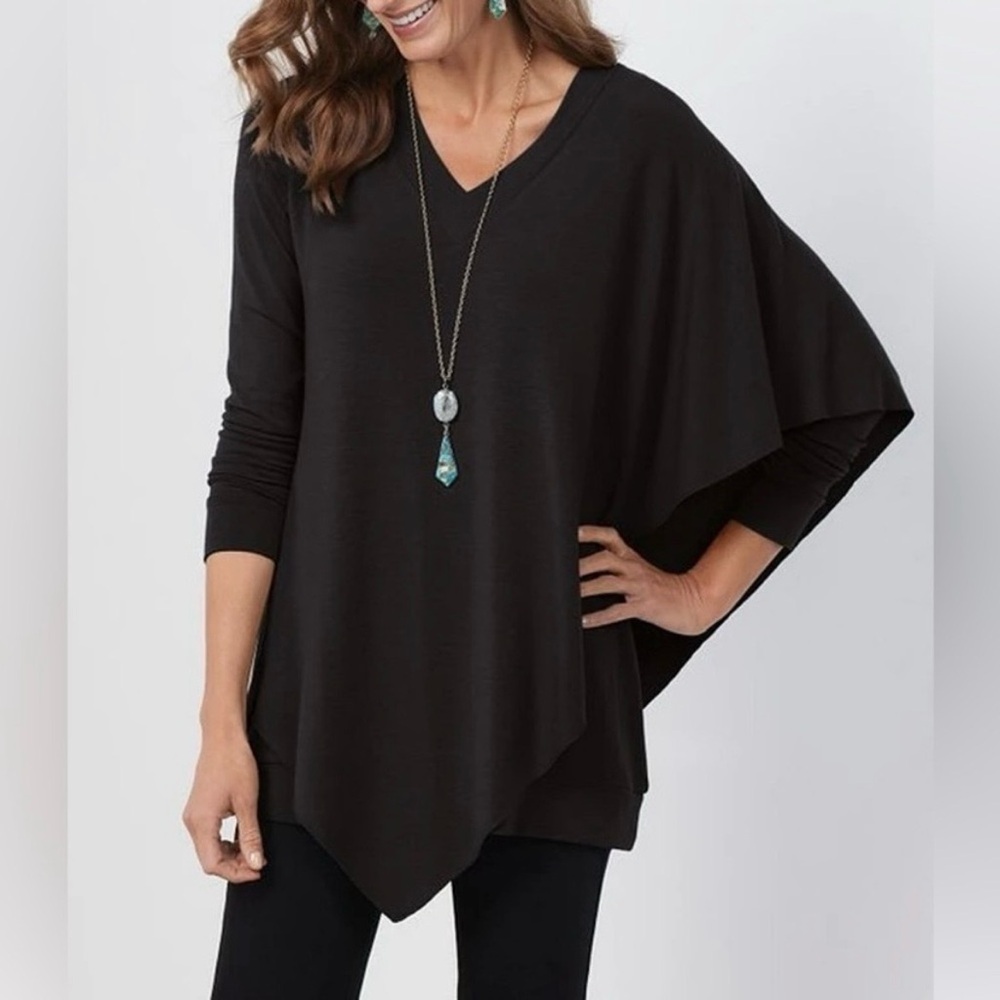 Soft Surroundings Madeline Tunic Top 2X Black Long Sleeve Layer Cape Lagenlook